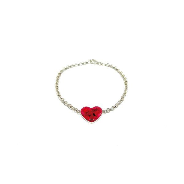 Pulsera de plata con corazón rojo con la ceniza de tu mascota