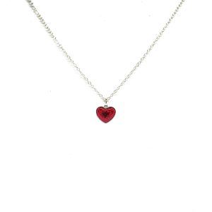 Colgante de corazón rojo con cadena de plata con ceniza de tu mascota